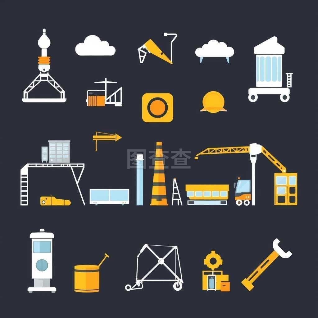 關于機械生產、設備和工業的矢量圖標集